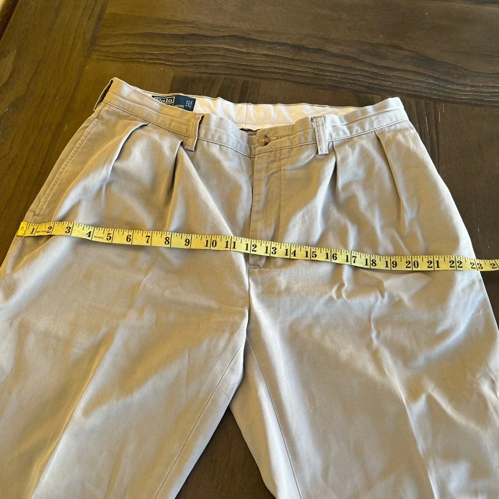 VTG Polo Ralph Lauren Ethan Pant Pleated Chino Khaki Cotton Men 35x30